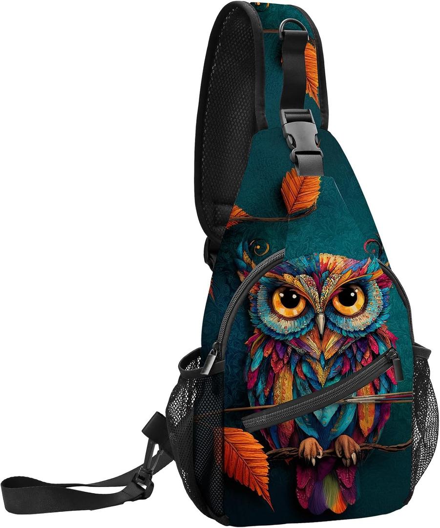 FyLybois Owl Sling Bag for Women Crossbody Backpack Lightweight Chest Daypack Fashion Shoulder Bags for Travel Hiking Biking (Green)