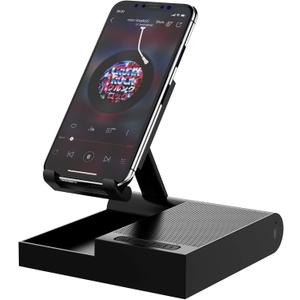 DOSS Cell Phone Stand with Bluetooth Speaker, 15W Wireless Charger and Anti-Slip Base,4-in-1 Function, 8H Playtime, Adjustable Holder, Compatible with Tablet