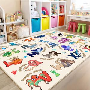 Kids Rugs for Playroom Educational Rug for Learn The ABC Alphabet, Soft Machine Washable Non-Slip Cute Carpet for Classroom Toddler Nursery Kids Room Decor Mat, One Size