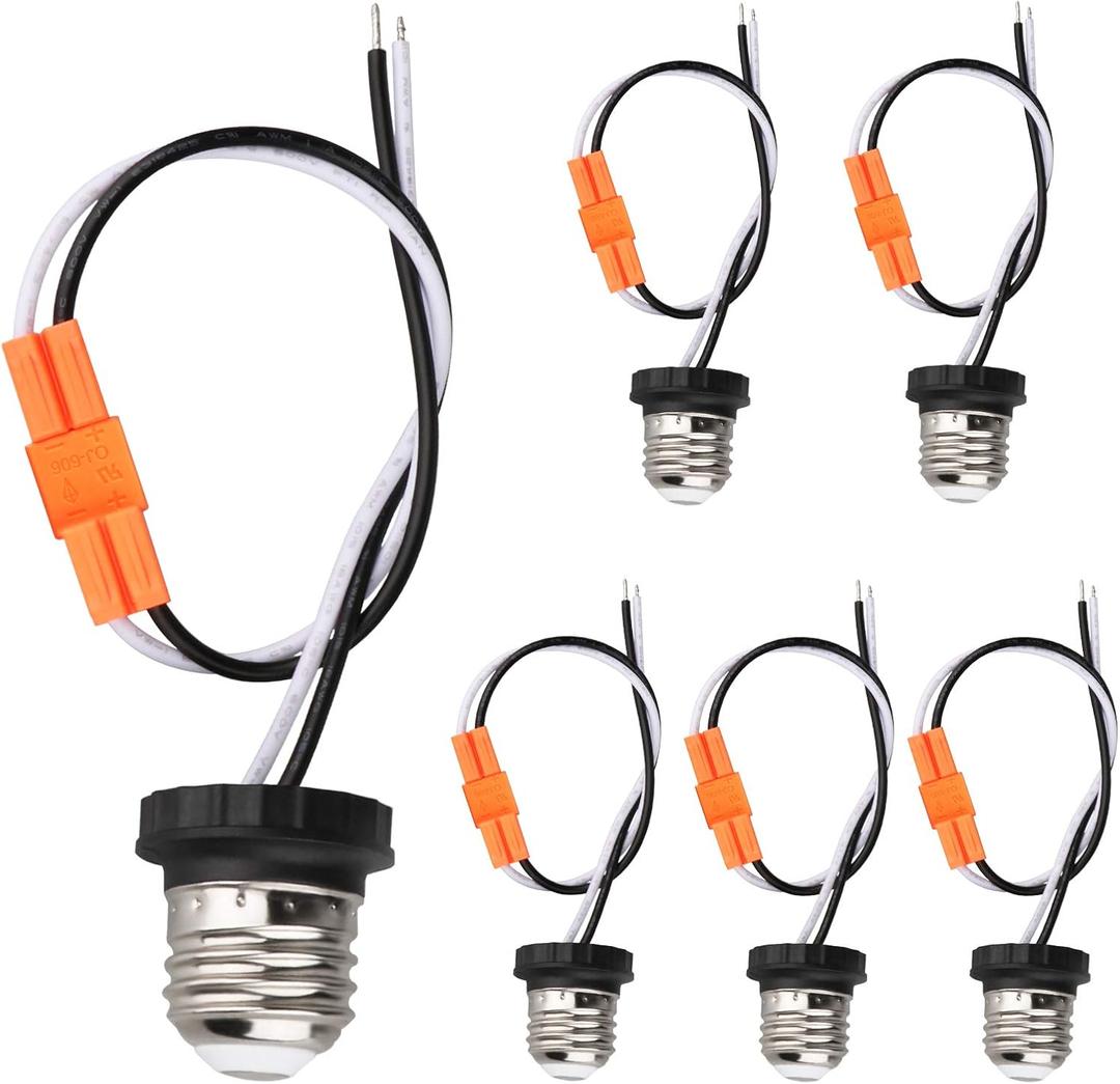 Helunsi E26 Socket Adapter, 6 Pack Light Bulb Socket Pigtail, Screw in Male Light Socket Pigtail, E26 Medium Base Recessed Light Socket Adapter for LED Ceiling Light Downlight Outlet Converter Socket