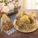 Staruby Organza Gift Bags 100Pcs Gold Sheer Organza Bag 5x7 Inch Mesh Favor Bags Drawstring Jewelry Rattan Printed Gift Pouches for Wedding Party Favors Couple Shower Christmas Gifts Candy Bags