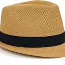 Straw Fedora Hat for Men Summer Short Brim Panama Hat Beach Casual (M)