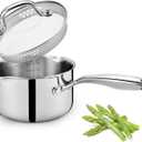 Cyrosa 2.0 Quart Saucepan with Lid, Stainless Steel Sauce Pot with Strainer Lid, Two Side Spouts for Easy Pour with Ergonomic Handle, Dishwasher Safe