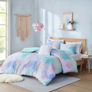 Intelligent Design Queen/Full Size Comforter Set, Watercolor Queen Bedding Sets, Tie Dye Comforter Set for Teen Girl & Boys, 4 Pieces Cassiopeia Comforter, Sham, Throw Pillow Full/Queen Pink/Blue (Aqua)