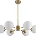KCO 6-Light Globe Sputnik Chandelier Milk Glass Modern Gold Chandelier Light Fixture Mid Century Sputnik Chandeliers Pendant Lighting Brushed Brass Chandelier (Gold+White)
