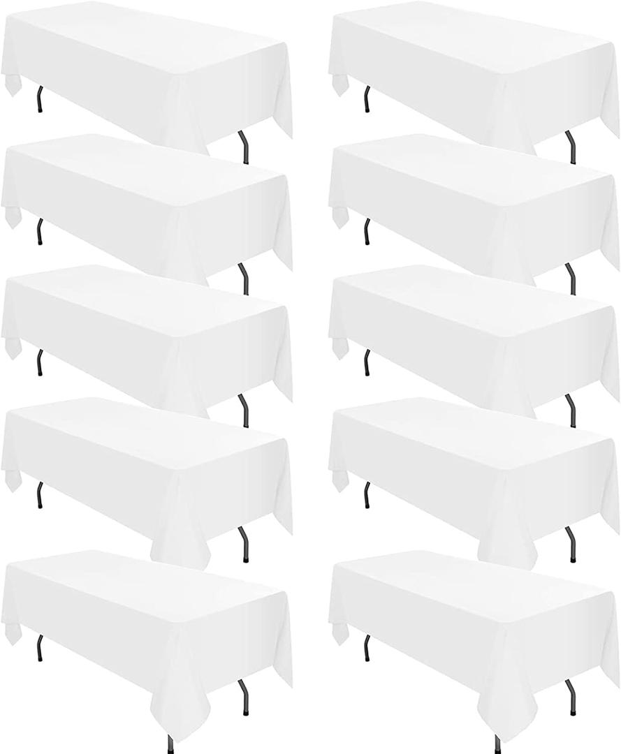 10 Pack White Tablecloths for 8ft Rectangle Tables 60 x 126 Inch - Polyester Table Cover Stain and Wrinkle Resistant Washable Fabric Table Clothes for Wedding Party Banquet Reception Restaurant