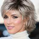 TISHINING Pixie Cut Short Ombre Gray Curly Wigs for White Women Fluffy Layered Mixed Grey Wig with Bangs Natural Looking Synthetic Daily Party Wig