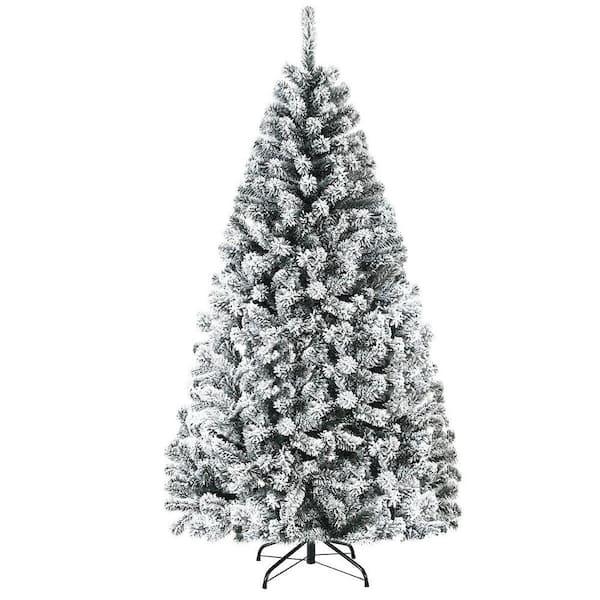 6 ft. Unlit Premium Snow Flocked Hinged Artificial Christmas Tree with Metal Stand
