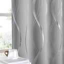 NICETOWN Blackout Curtains 63 inch Length 2 Panels, Silver Grey Window Treatment Thermal Insulated Soundproof Grommet Wave Line Foil Print Design Draperies for Living Room (52 inches Wide)