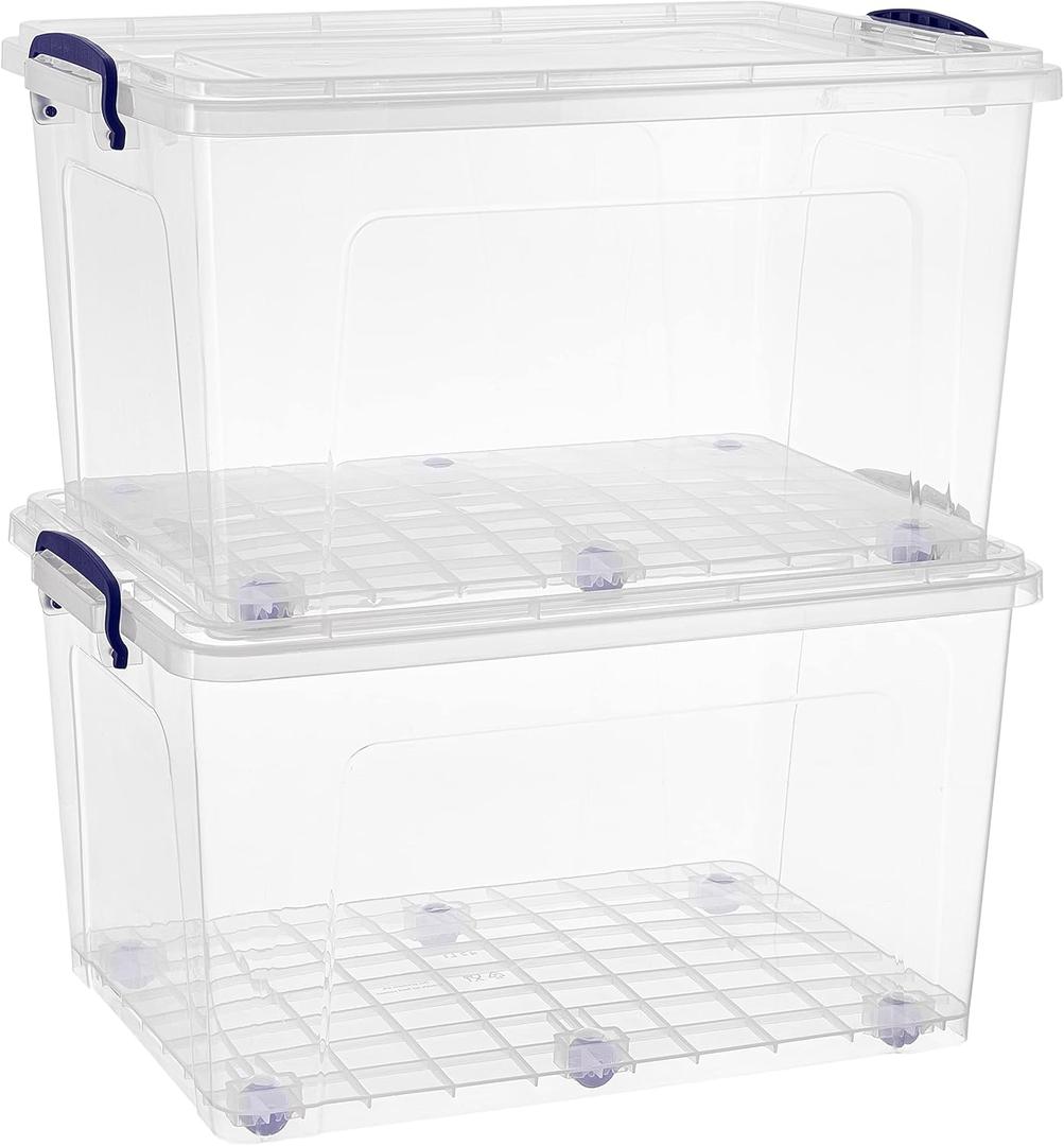 Superio Storage Bins with Lids, Clear Plastic Containers for Organizing, Stackable Totes, BPA Free, Odor Free, Organizer Boxes for Home, and Dorm (2 Pack, 44 Quart) (44 Qt (Wheeled))