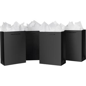 SHIPKEY 10 Pack Small Gift Bags | 6x2.5x8 Inches Black Gift Bag, Paper Bags for Men, Wedding Party Favor Bag for Birthdays (15x6x20cm) (Small (Pack of 10))