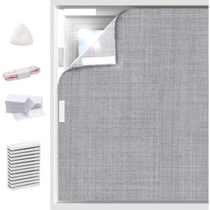 100% Blackout Linen Curtains for Bedroom 59x118Inch, Temporary No Drill Cuttable Magnetic Black Out Window Cover, Removable Window Shades and Blackout Blinds for Bedroom, Nursery, RV