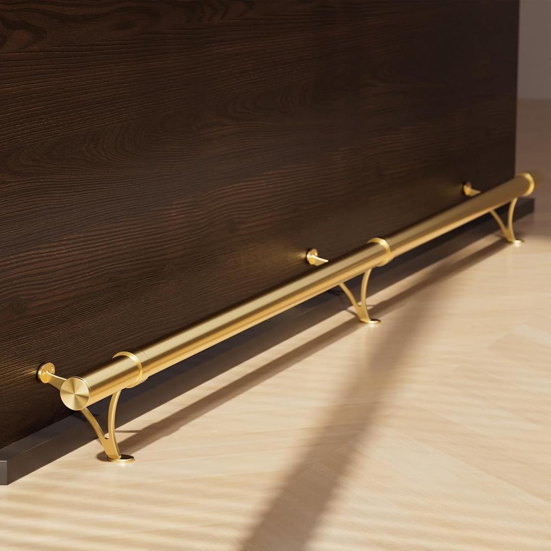 PVD Gold Brass 8FT Foot Rail Kit, 2" O.D 304 Stainless Steel, Floor Standing Bar Foot Rail Kit, Heavy Duty Undercounter Foot Railing for Kitchen Island, Pub, Restaurant, Home Bar, Counter