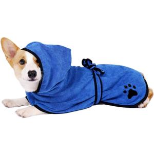 Dog Towels for Drying Dogs with Hooded, Dog Robe for After Bath, Microfibre Absorbent Pet Shower Robe for Cats and Dogs of All Breeds, Small(Blue)