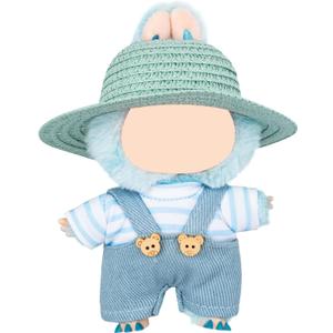 2 x Clothes for Labubu (NO Doll), 17CM Dolls Clothes, Dolls Outfit with Accessories, 3 Piece Set Hat Clothing, Boys and Girls Stylish Adorable Doll Clothes Accessories (Blue)