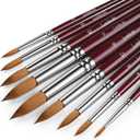 Sable Hair Watercolor Brushes Professional,9pcs Mop Round Fine Tip Detail Watercolor Paint Brush Set,Ideal for Gouache Acrylic Ink Painting