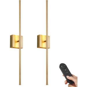 Battery Operated Wall Sconces with Remote Control, Dimmable Wall Sconces Set of Two, 350Rotate, 3000K LED Gold Wireless Wall Light for Living Room, Hallway, Bedroom, 40.1 Inch (2 Pack)