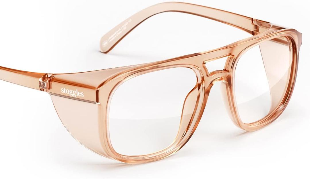 Stoggles Aviator Z87.1 Certified Safety Glasses, Blue-Light, UV Blocking Lens, Top & Side Shield, Anti-Fog, Stylish Eyewear (Redwood)