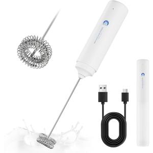 Rechargeable Milk Frother Handheld, 2-IN-1 Dual Spring Whisk Electric Frother Wand for Cappuccino Latte Macchiato, Portable Drink Mixer for Coffee, Matcha, Hot Chocolate