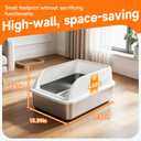 Stainless Steel High Sides Cat Litter Box with Scoop, Open Top Litter Pan for Indoor Cats, Easy to Clean, Reduced Litter Scatter, Medium