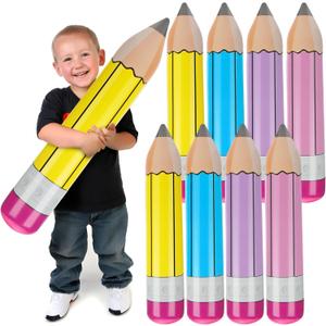 8 Pieces Giant Inflatable Pencil Balloons 28.7 Inch Jumbo Blow Up Pencils Funny Hanging Classroom Decoration for Back to School, Graduation, Photo Props, Birthdays Party Decorations, Multicolor