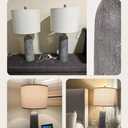 BOBOMOMO 27.25" Modern Table Lamp Set of 2, Gray Resin Lamp with Natural Stone Look, Lamps for Living Room with Linen Shades, Nightstand Lamp for Bedroom, Living Room, Entryway