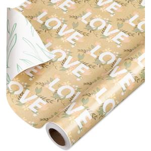 American Greetings 175 sq. ft. Reversible Flower Wrapping Paper Bundle for Weddings, Bridal Showers, Engagement, Anniversaries and All Occasions, Love Text and Floral (1 Roll, 30 in x 70 ft.)