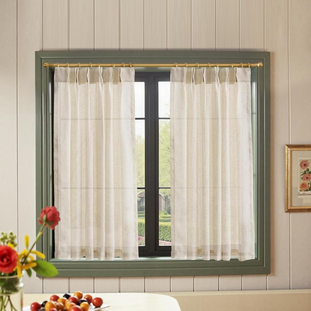 jinchan Pinch Pleated Linen Blend Curtains 45 Inch 2 Panels Light Filtering Modern Farmhouse Back Tab Drapes for Kitchen Bathroom Beige (38"W x 45"L (Pack of 2))