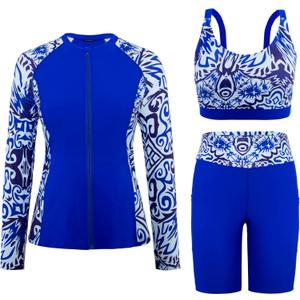Arolina Womens Rash Guard Long Sleeve Swim Shirts Swimsuit 2025 Bathing Suit with Womens Swim Shorts & Two Pockets (Small, Royal Blue)