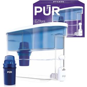 PUR 30Cup Countertop Water Filter Dispenser, 1 Genuine PUR Filter, 2in1 Powerful Filtration, Lasts 2 Months or 40 Gallons, Dishwasher Safe, White/Blue (DS1800Z)