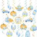 Fumete 72 Pcs Blue Little Pumpkin Baby Shower Decorations Fall a Little Pumpkin Is on His Way Hanging Swirls Autumn Thanksgiving Baby Shower Party Ceiling Streamers Decor for Home Party Supplies