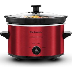 Elite Gourmet MST-275XR Electric Oval Slow Cooker, Adjustable Temp, Entrees, Sauces, Stews & Dips, Dishwasher Safe Glass Lid & Crock (2 Quart, Metallic Red)