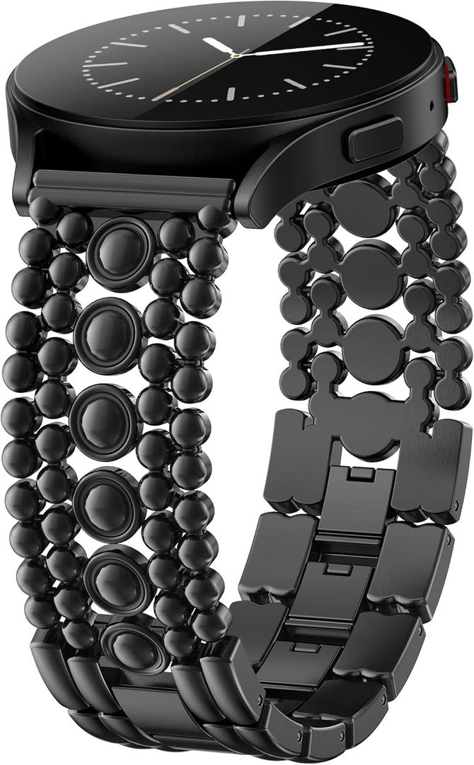 Minyee Compatible with Samsung Galaxy Watch 7 6 5 4 FE 40mm 44mm/Watch 6 Classic 43mm 47mm/Watch 5 Pro 45mm Band Women, 20mm Pretty Dressy Stainless Steel Metal Adjustable Round Studded Link Bracelet