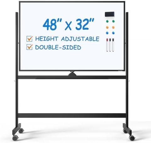 Amazon.com : TSJ OFFICE Large Rolling Whiteboard - Dry Erase Magnetic 48 x 32 Inches White Board Height Adjust Double Sides Mobile Portable Easel on Wheels, Dry Erase Board with Stand for Office, Home & Classroom : Office Products