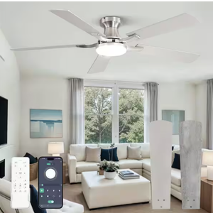 52 in. indoor Dimmable Brushed Nickel 6-Speed Flush Mount Ceiling Fan with Adjustable LED and Remote Control