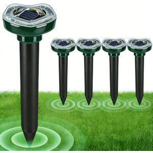 Mole Repellent Solar Powered, Ultrasonic Deterrent for Yard, Lawn and Garden, Repels Snake, Rabbit, Gopher, Chipmunk, Vole, Skunk, Deer, Raccoon & Armadillo, IP65 Waterproof Outdoor(4 Pack)