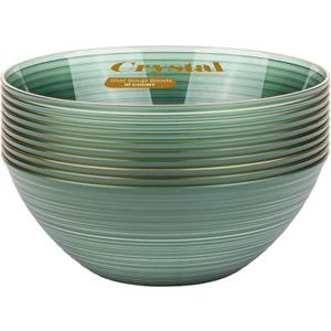 PLASTICPRO 32 Pieces Crystal Design Plastic Bowls 16 ounce Gold Rim Elegant Disposable Plates, Transparent Green
