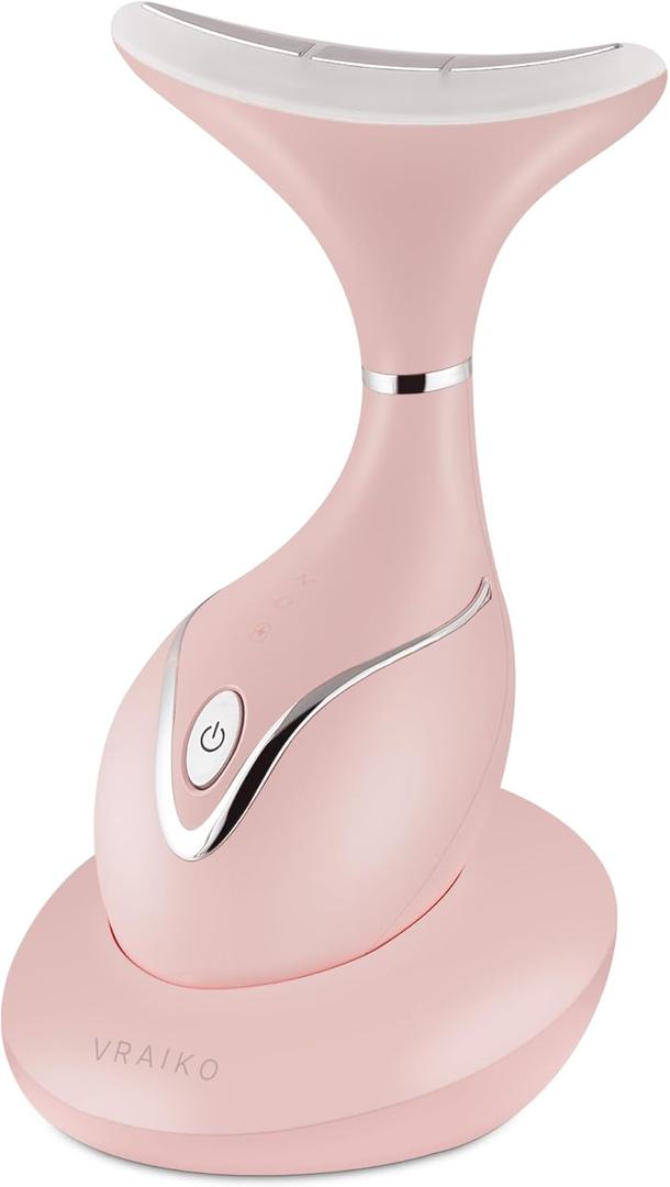 VRAIKO Iris Neck Face Massager, Pro Face Sculpting Tool with Charging Base, All-in-1 Facial Device for Enhanced Absorption, Radiance, Contouring, Elasticity, Home Facial Spa (Pink)