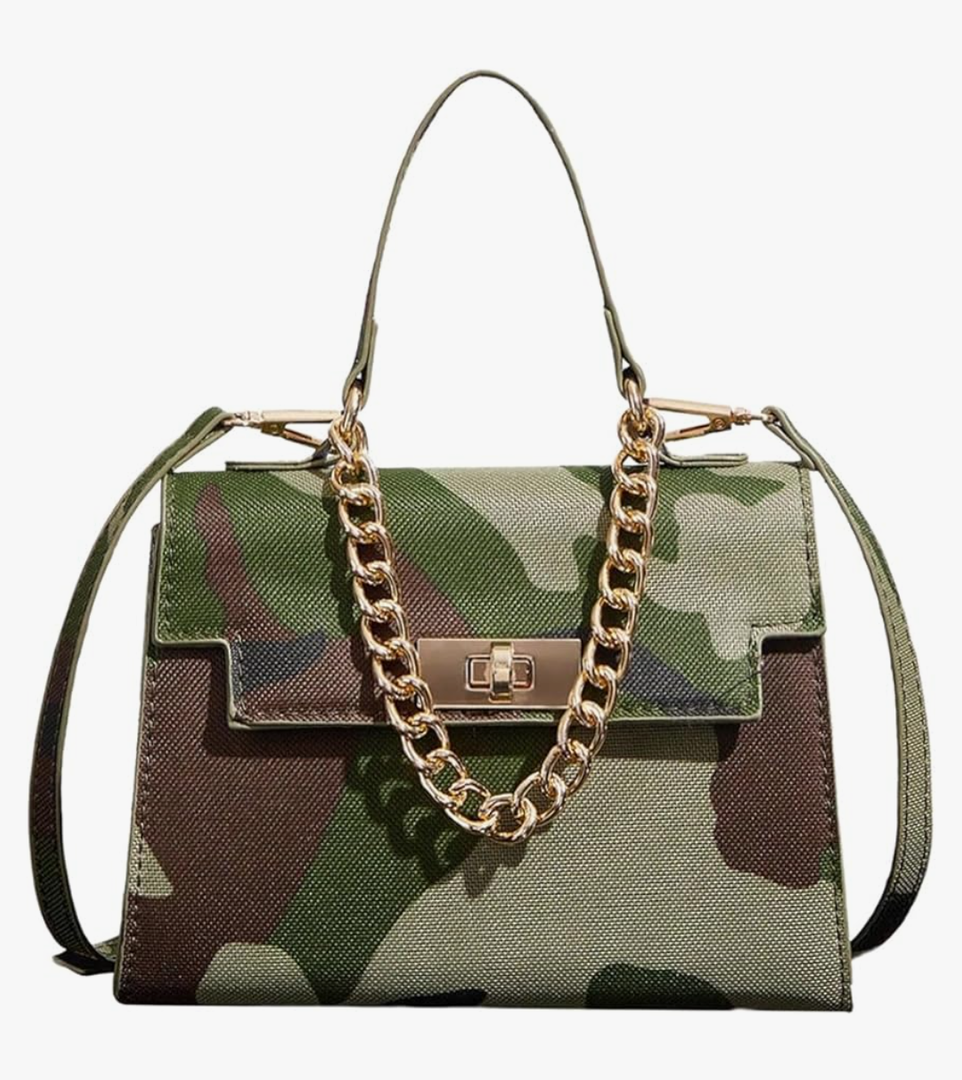 Women's Camo Flap Square Bags Chain Strap Top Handle Satchel Crossbody Bag