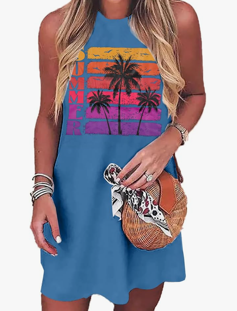 LUKYCILD Summer Dress Beach Dresses for Women Casual Mini Tank Sundresses Sleeveless Vacation Hawaiian Dresses XL