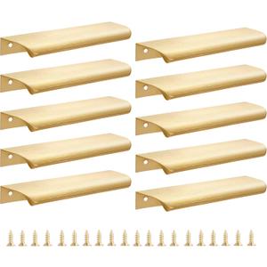 Malimali 10 Pack Gold Edge Finger Pulls for Cabinets 6" Kitchen Cabinet Pulls Handles Drawer Pulls Modern Aluminum Concealed Tab Pulls for Closet Door, Brushed Brass