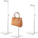 3 Pack Purse Display Stand, Silver Adjustable Height Handbag Holder Stand with Sturdy Anti-slip Base, Metal Table Bag Rack for Closet, Boutique, Retail Vendor Commercial Store