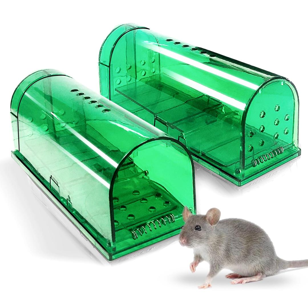 Humane Mouse Trap | Catch and Release Mouse Traps That Work | Mice Trap No Kill for mice/Rodent Pet Safe (Dog/Cat) Best Indoor/Outdoor Mousetrap Catcher Non Killer Small Capture Cage (Green, Pack of 4)
