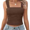 Avidlove Women's Mesh Square Neck Cute Tank Going Out Top Ruched Crop Y2K Wide Strap Summer Outfits Tops (X-Large, Brown)