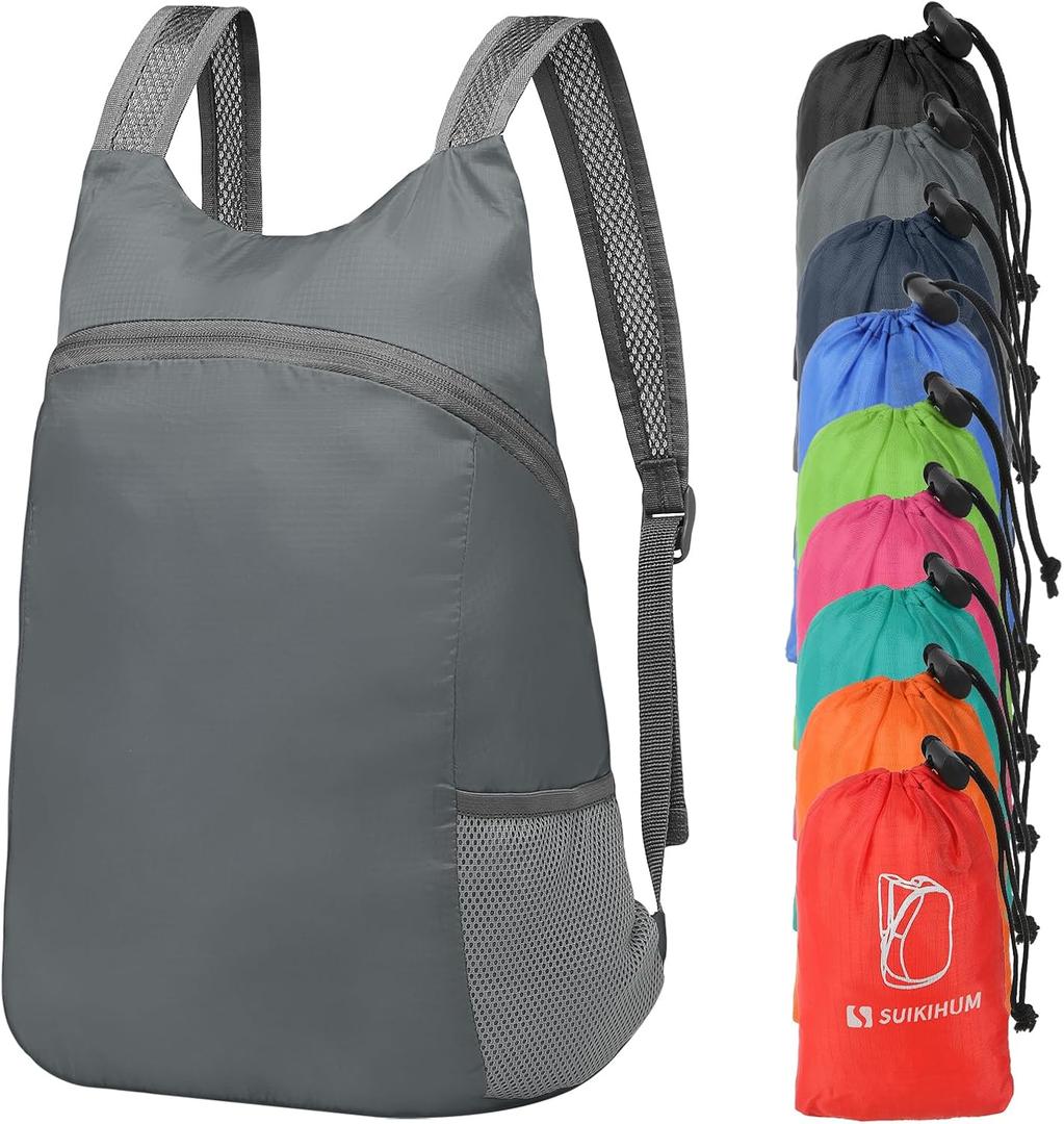 SUIKIHUM 20L Ultra Hiking Daypack Lightweight Foldable Travel Packable Backpack for Camping Cycling Outdoor, grey