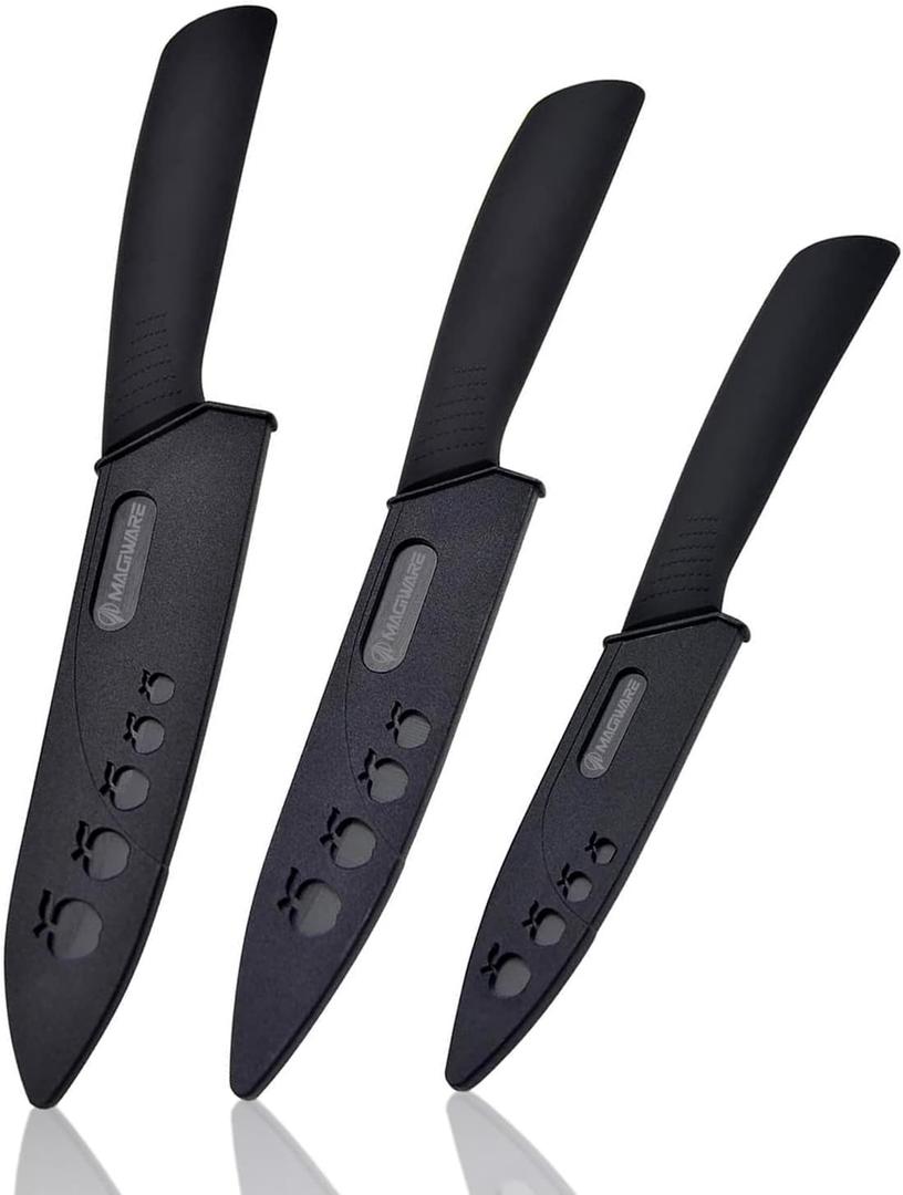 Ceramic Knives, Ceramic Knife Set with Sheaths Cover -Sharp Longer Never Rust (include 6 Inch Chef Knife, 5inch Utility Knife, and 4 Inch Paring Knife