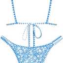 ZAFUL Women's Floral Bikini Set Color Block Double Spaghetti Strap High Cut Swimsuit Two Piece Bathing Suits (Blue, S)