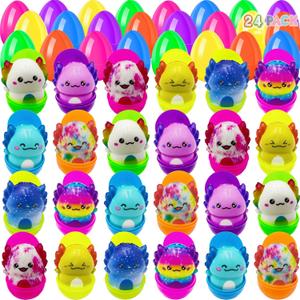 24 Pack Prefilled Easter Eggs with Squishy Toys Easter Basket Stuffers Stuffed Easters Eggs Filled Easters Egg Fillers Egg Hunt Party Favors for Kids Boys Girls
