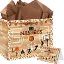 2 x HSKMAKE Basketball Gift Bag, Basketball Theme Gift Bag, with Card and Tissue Paper, Large Let The Madness Begin Theme Party Decor, for Boys, Kids, Teens, Sport Ball Birthday Party Favors