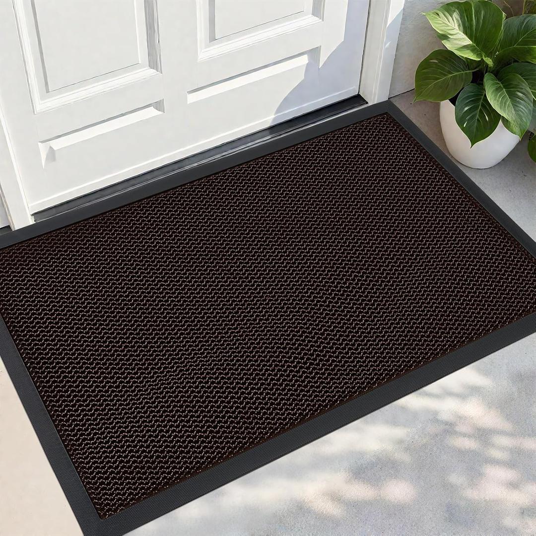 PLEASOR Front Door Mat Indoor Outdoor Entrance, Sturdy Natural Rubber Doormat, Resists Dirt and Absorbent, Low Profile Welcome Mat for Outdoor Entry, 17x30, Brown (2'6" x 1'5" (Rectangular))